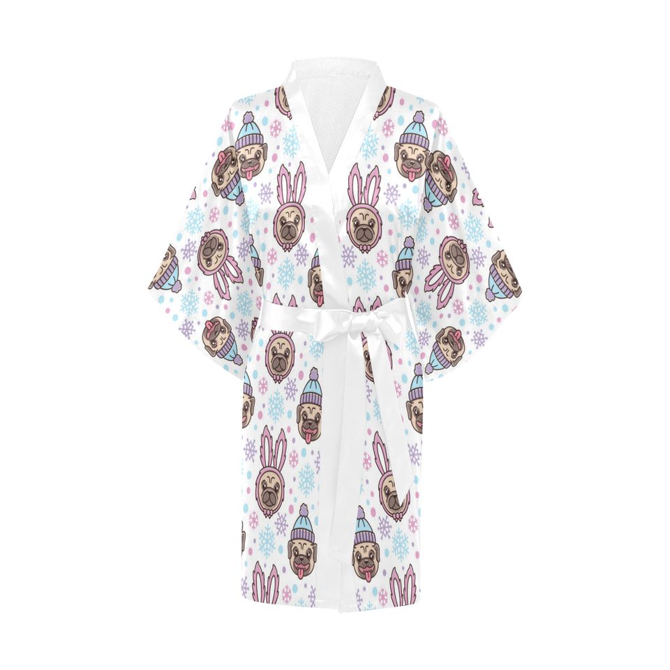 Cute pug hat rabbit costume pattern Women's Short Kimono Robe