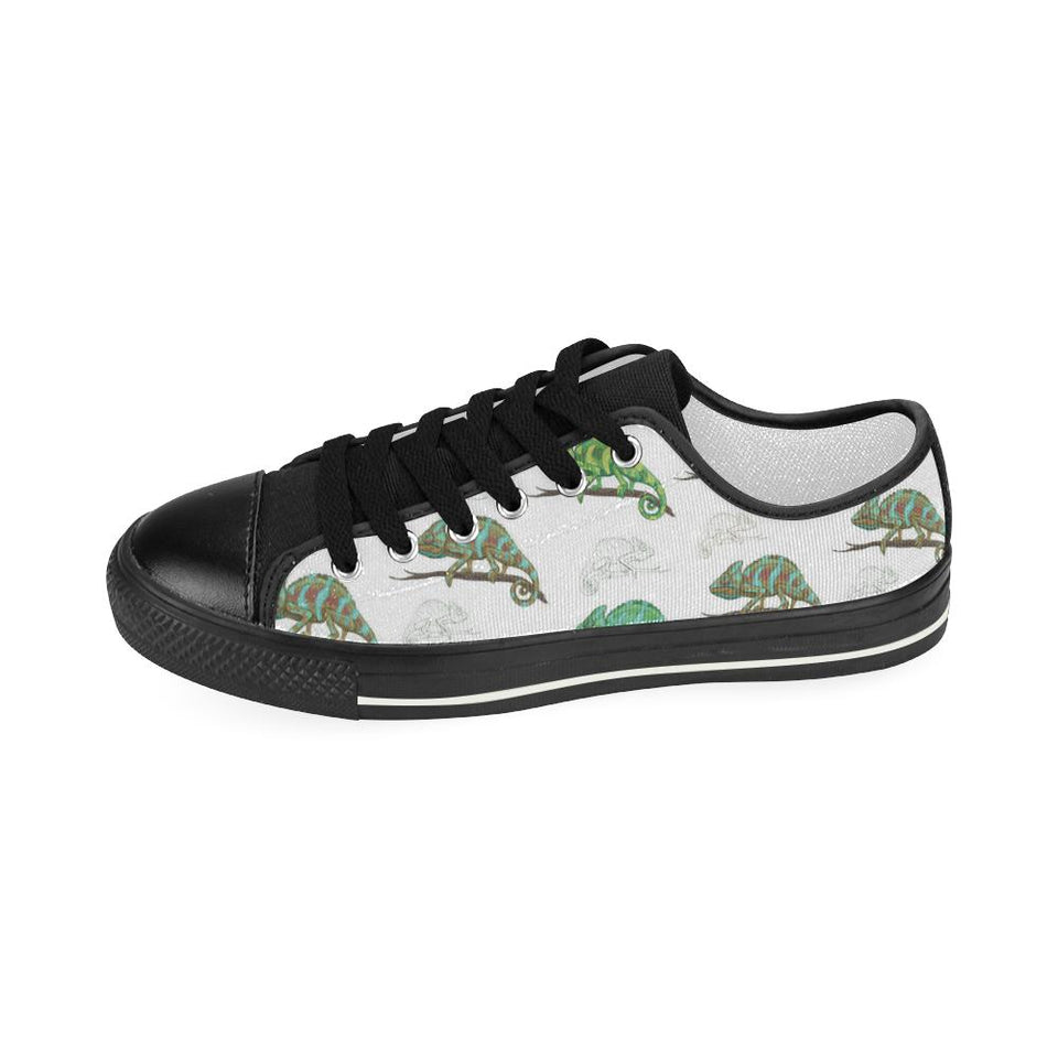 Chameleon lizard pattern Kids' Boys' Girls' Low Top Canvas Shoes Black