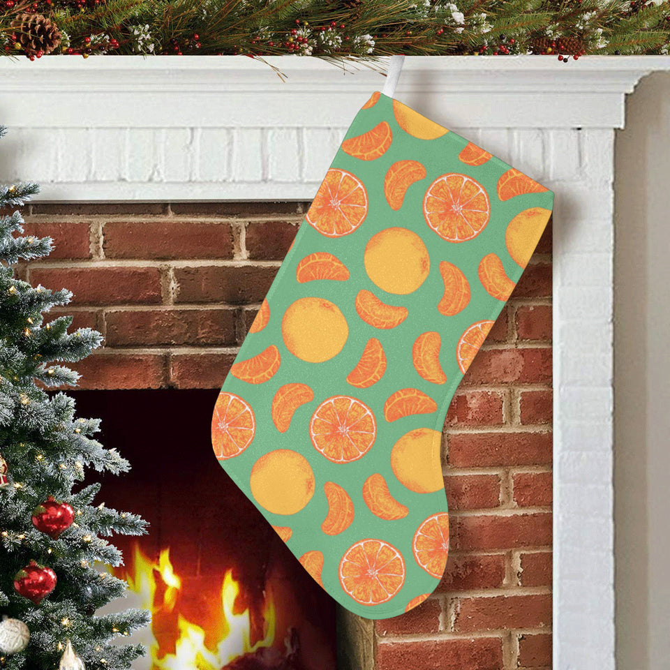 orange fruit pattern green background Christmas Stocking