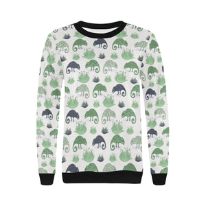 Chameleon lizard succulent plant pattern Women's Crew Neck Sweatshirt