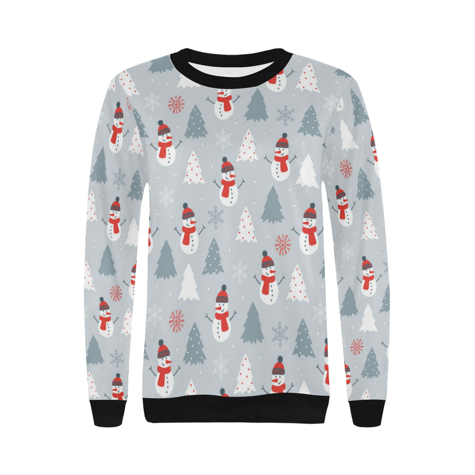 Snowman christmas  tree snow gray background Women's Crew Neck Sweatshirt