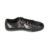 Japanese crane pink sakura pattern Men's Low Top Canvas Shoes Black