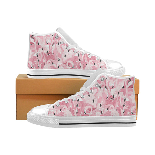 Pink flamingos pattern background Men's High Top Canvas Shoes White