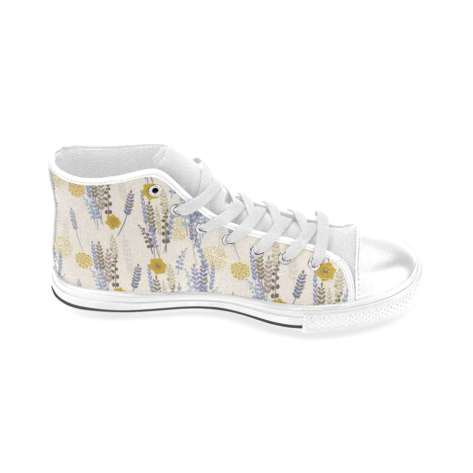 Lavender modern pattern blackground Men's High Top Canvas Shoes White