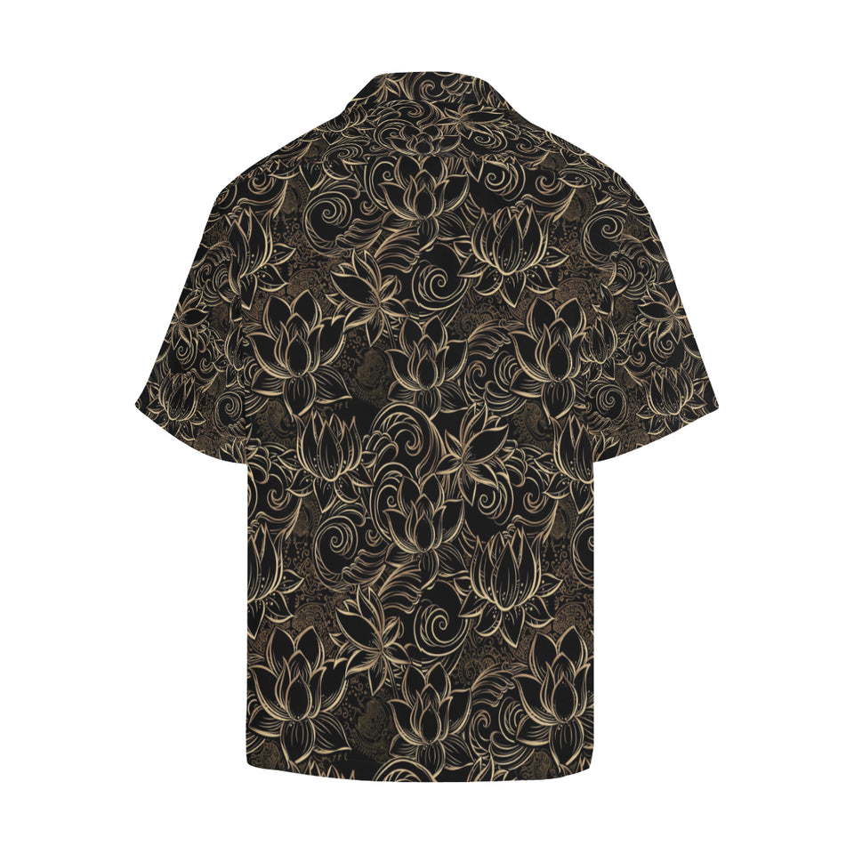 luxurious gold lotus waterlily black background Men's All Over Print Hawaiian Shirt