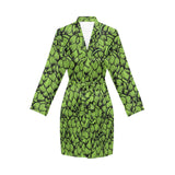 Green hop pattern Women's Long Sleeve Belted Night Robe