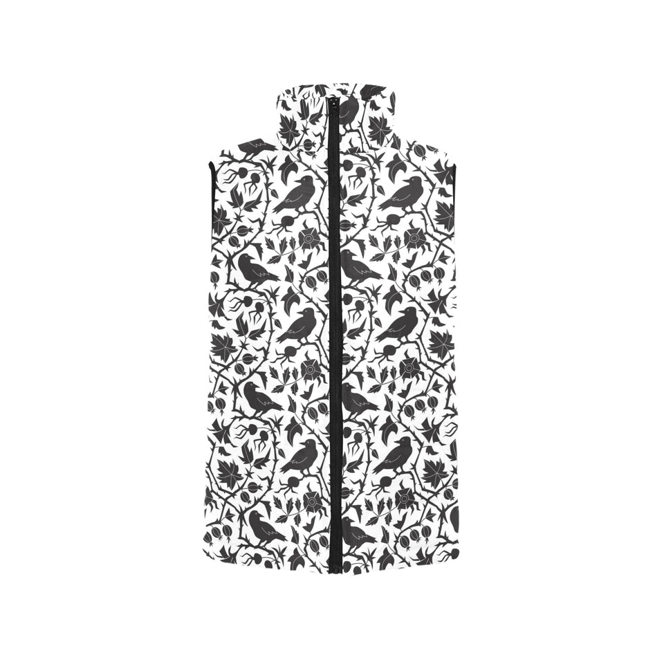 Crow dark floral pattern Women's Padded Vest