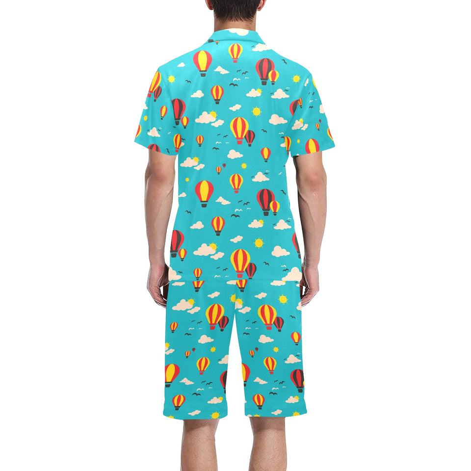 Hot Air Balloon Sky Pattern Men's V-Neck Short Pajama Set