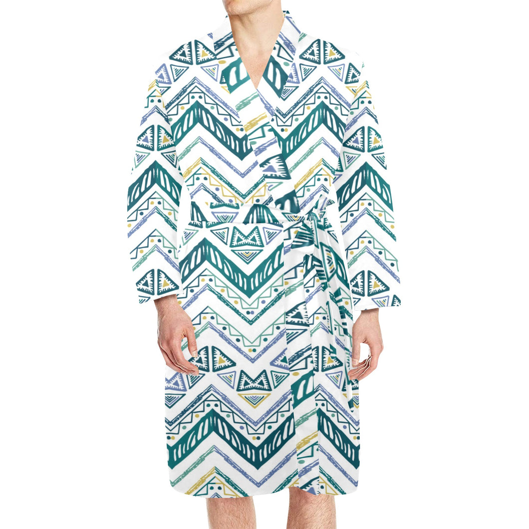 zigzag chevron paint design pattern Men's Long Sleeve Belted Night Robe