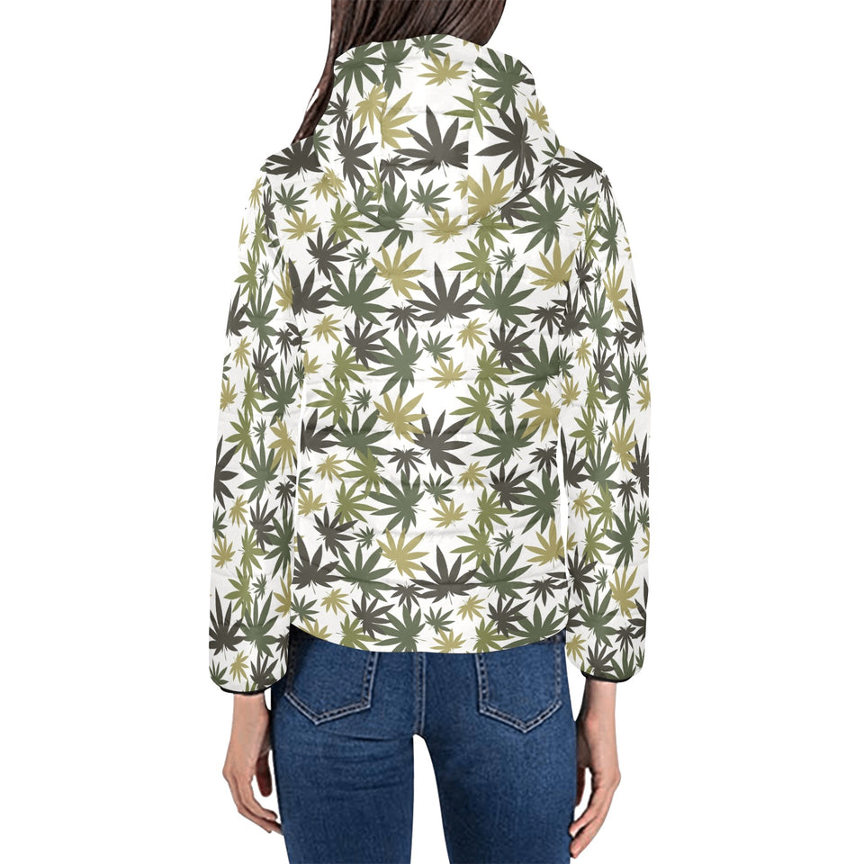 Canabis Marijuana Weed Pattern Print Design 05 Women's Padded Hooded Jacket