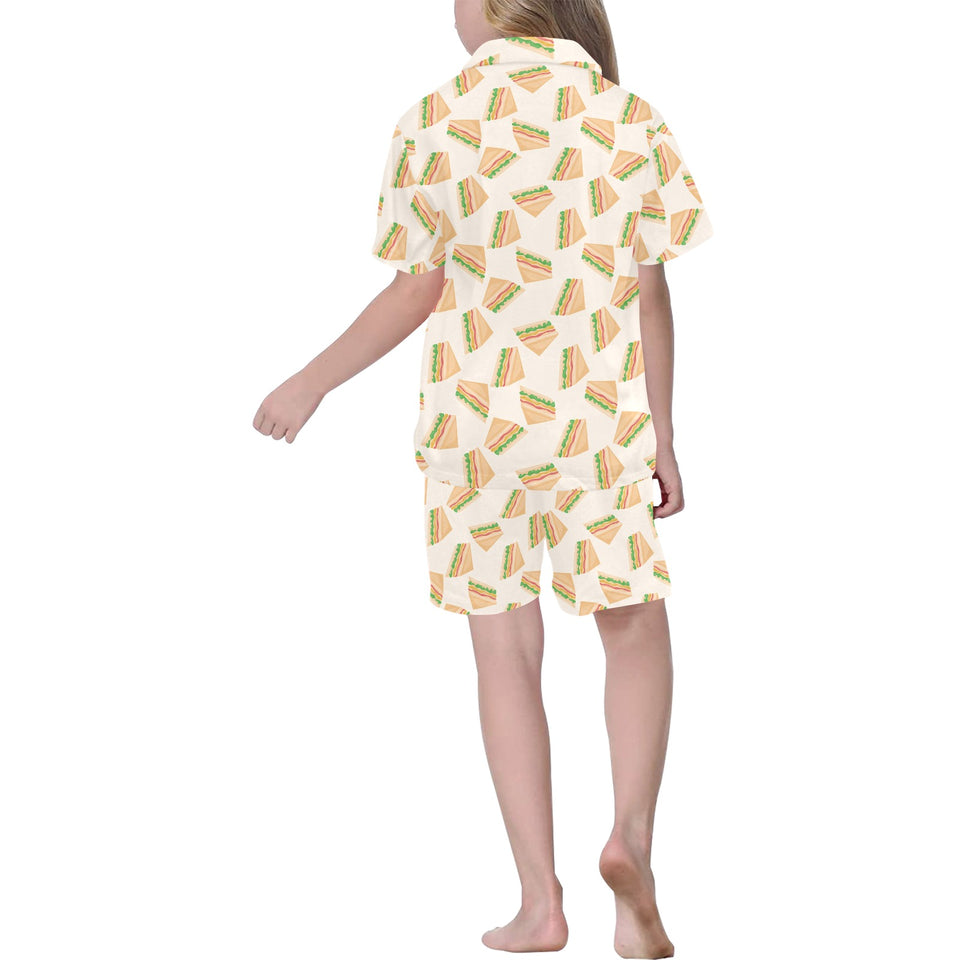 Sandwich Pattern Print Design 01 Kids' Boys' Girls' V-Neck Short Pajama Set