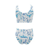Watercolor dolphin pattern Chest Bowknot High Waisted Bikini Swimsuit