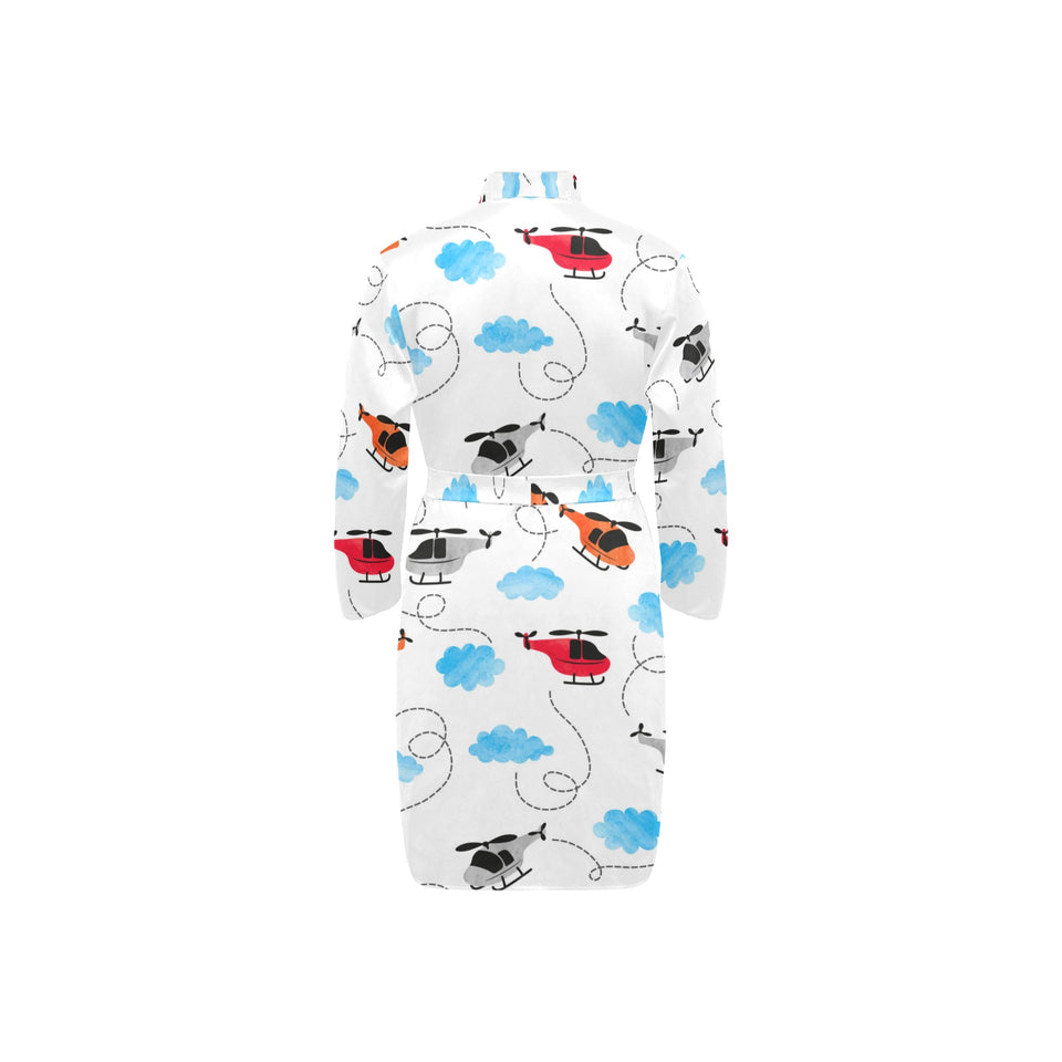Watercolor helicopter cloud pattern Men's Long Sleeve Belted Night Robe