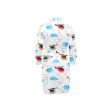 Watercolor helicopter cloud pattern Men's Long Sleeve Belted Night Robe