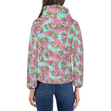 Beagle muzzles turquoise paint splashes pink patte Women's Padded Hooded Jacket