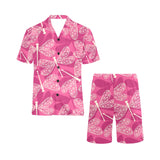 Beautiful dragonfly pink background Men's V-Neck Short Pajama Set