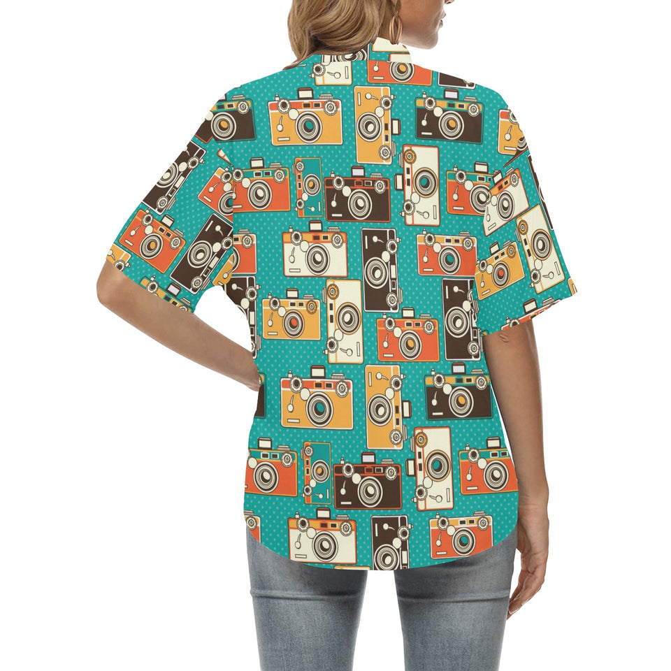 Camera Pattern Print Design 03 Women's All Over Print Hawaiian Shirt