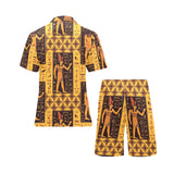 Egypt Hieroglyphics Pattern Print Design 05 Men's V-Neck Short Pajama Set