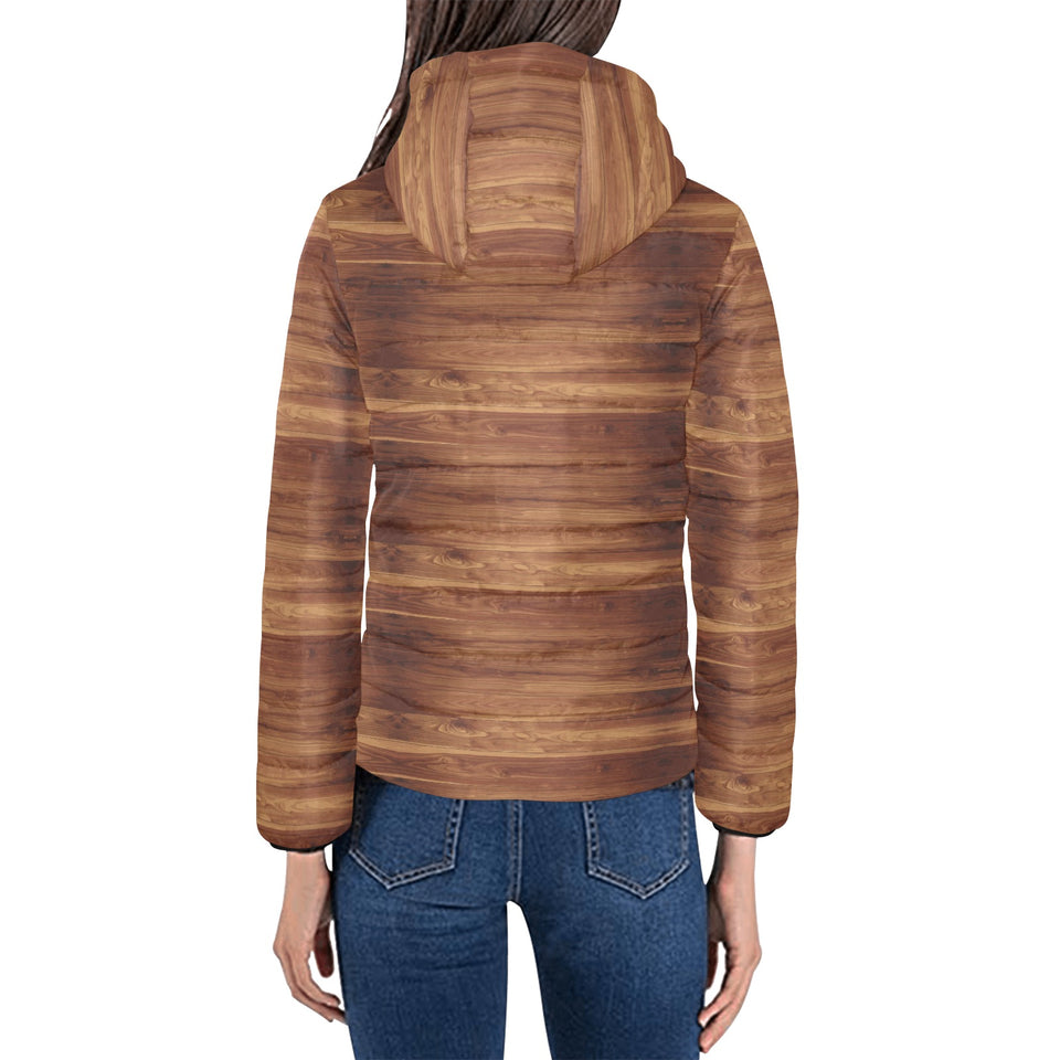 Wood Printed Pattern Print Design 04 Women's Padded Hooded Jacket