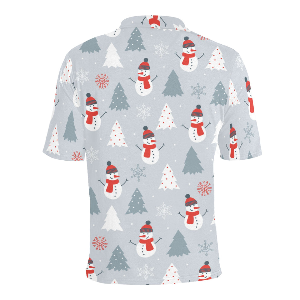 Snowman christmas tree snow gray background Men's All Over Print Polo Shirt
