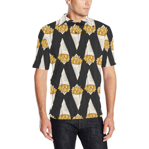French fries dark background Men's All Over Print Polo Shirt