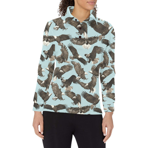 Eagle Pattern Print Design 01 Women's Long Sleeve Polo Shirt
