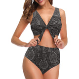 Pizza pattern Chest Bowknot High Waisted Bikini Swimsuit