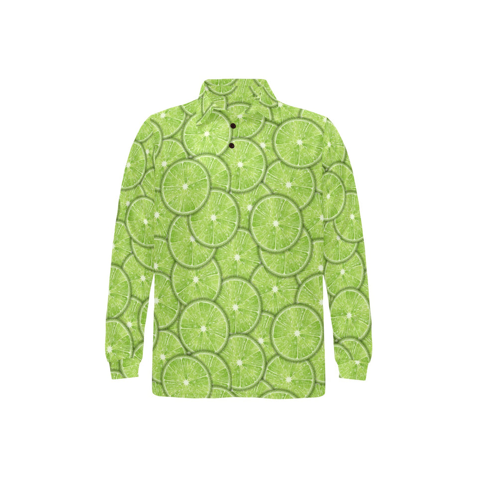 Slices of Lime design pattern Men's Long Sleeve Polo Shirt