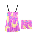 Moon pink rose background Chest Sexy Pleated Two Piece Swim Dress