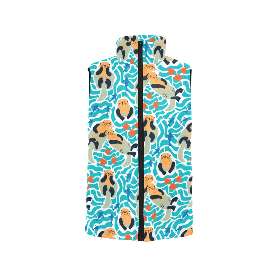 Cute sea otters fishe sea urchin pattern Women's Padded Vest