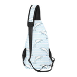 Dolphin blue striped background All Over Print Chest Bag