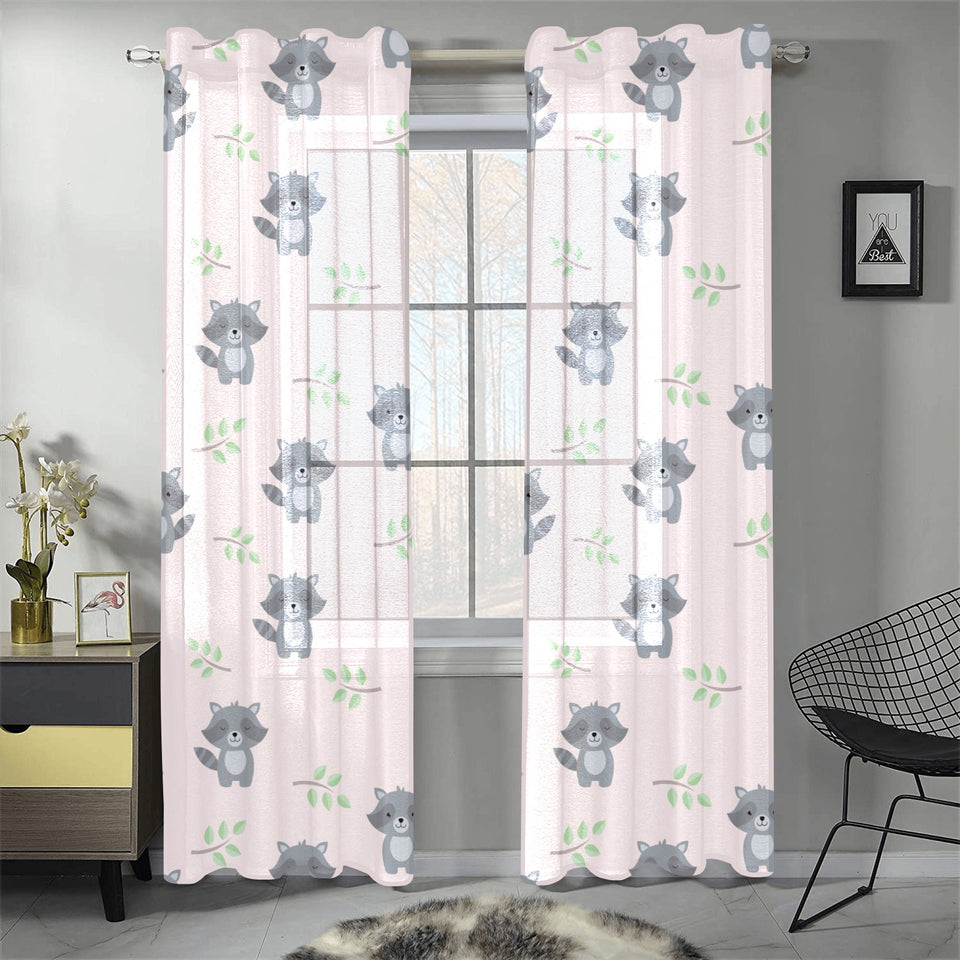 cute raccoons leaves pattern Gauze Curtain