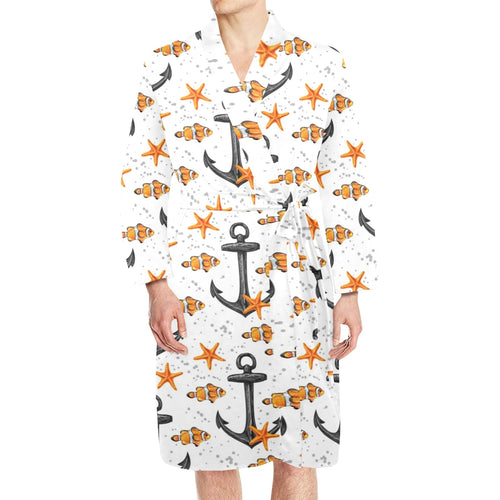 Clown Fish Pattern Print Design 02 Men's Long Sleeve Belted Night Robe
