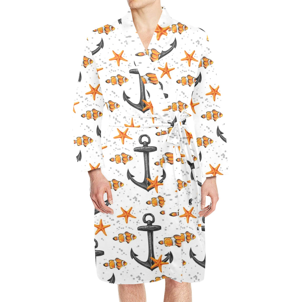 Clown Fish Pattern Print Design 02 Men's Long Sleeve Belted Night Robe