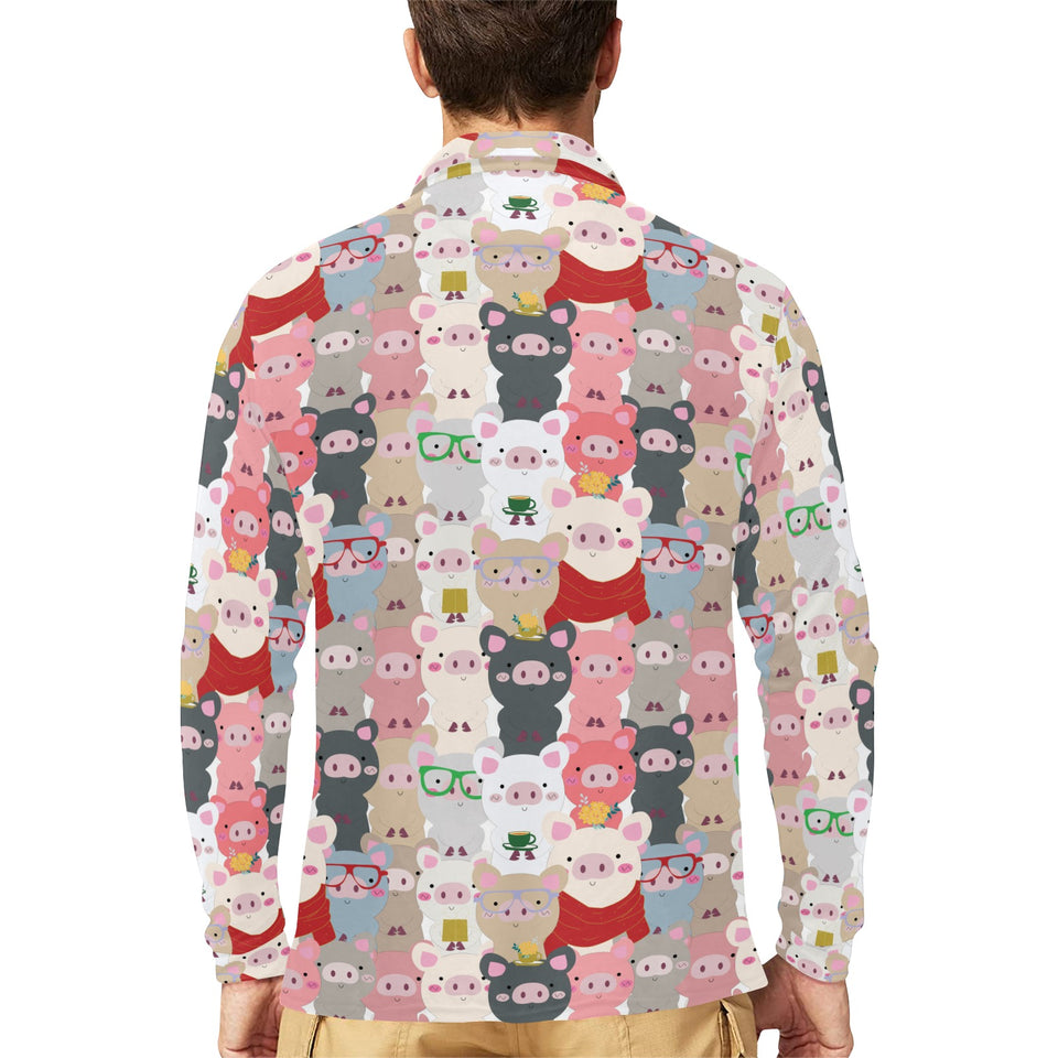 Pig Pattern Print Design 02 Men's Long Sleeve Polo Shirt