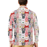 Pig Pattern Print Design 02 Men's Long Sleeve Polo Shirt
