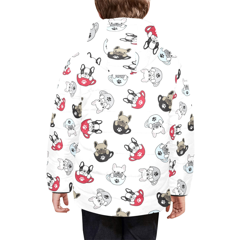 French bulldog cup paw pattern Kids' Boys' Girls' Padded Hooded Jacket