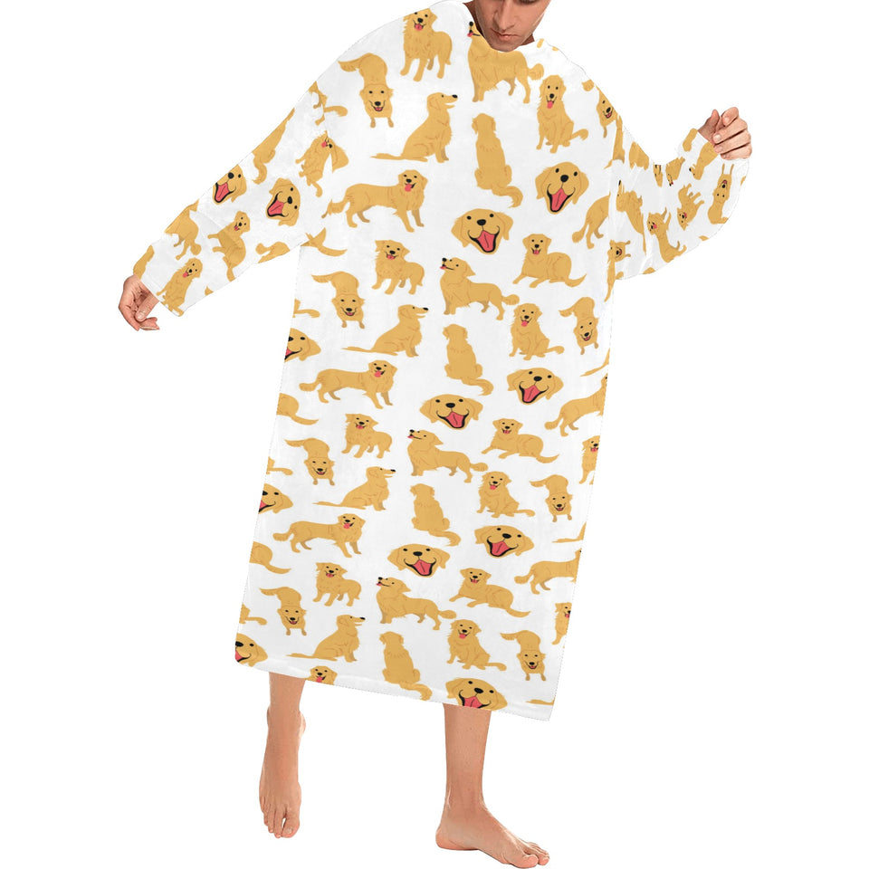 Golden Retriever Pattern Print Design 05 Blanket Robe with Sleeves