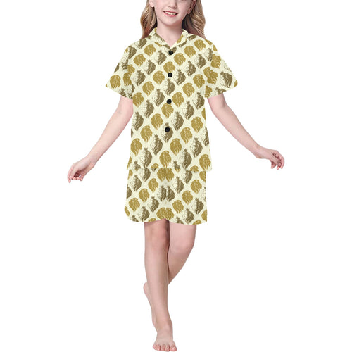 Lion Pattern Print Design 02 Kids' Boys' Girls' V-Neck Short Pajama Set