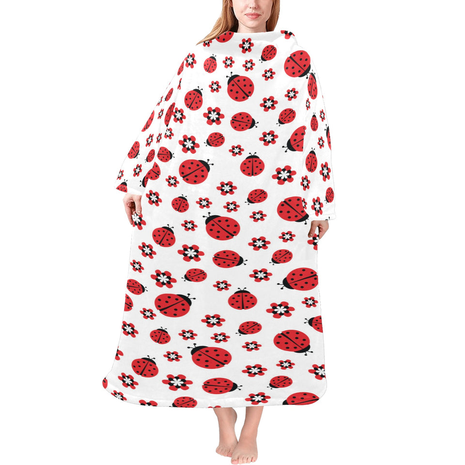 Ladybug Pattern Print Design 04 Blanket Robe with Sleeves