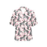 Zebra pink flower background Women's All Over Print Hawaiian Shirt