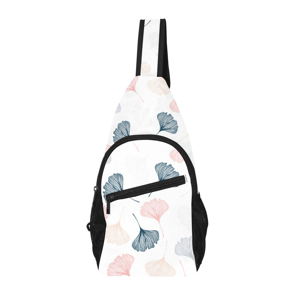 Black Gray Cream coral ginkgo leaves pattern All Over Print Chest Bag