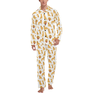 Golden Retriever Pattern Print Design 05 Men's Long Pajama Set