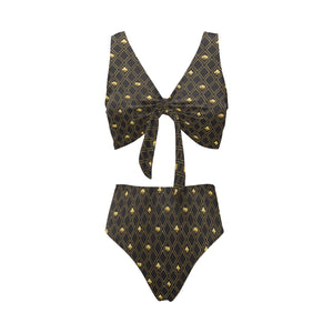 Casino Cards Suits Pattern Print Design 01 Chest Bowknot High Waisted Bikini Swimsuit