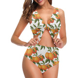 Oranges pattern background Chest Bowknot High Waisted Bikini Swimsuit