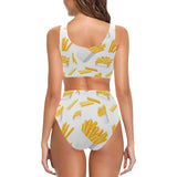 French fries white paper box pattern Chest Bowknot High Waisted Bikini Swimsuit