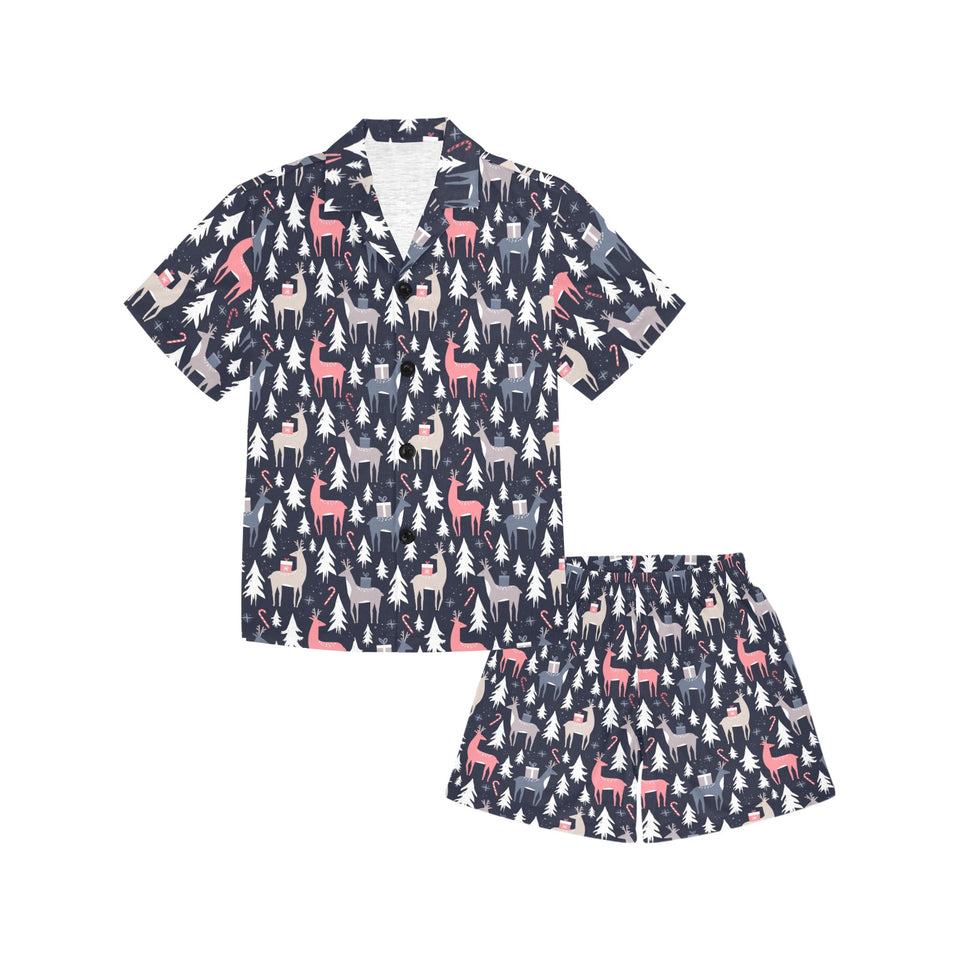Deers Winter Christmas pattern Kids' Boys' Girls' V-Neck Short Pajama Set
