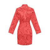 strawberry pattern red background Women's Long Sleeve Belted Night Robe