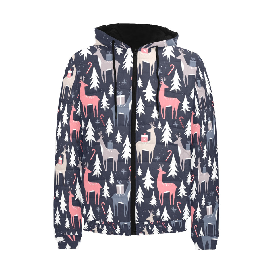 Deers Winter Christmas pattern Men's Padded Hooded Jacket