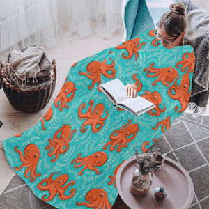 Octopus turquoise background Blanket Robe with Sleeves